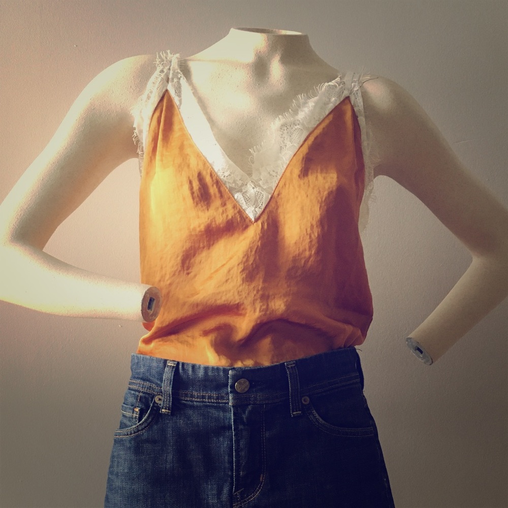 Urban Outfitters Mustard Yellow Satin Lace Cami XS - Picture 5 of 11